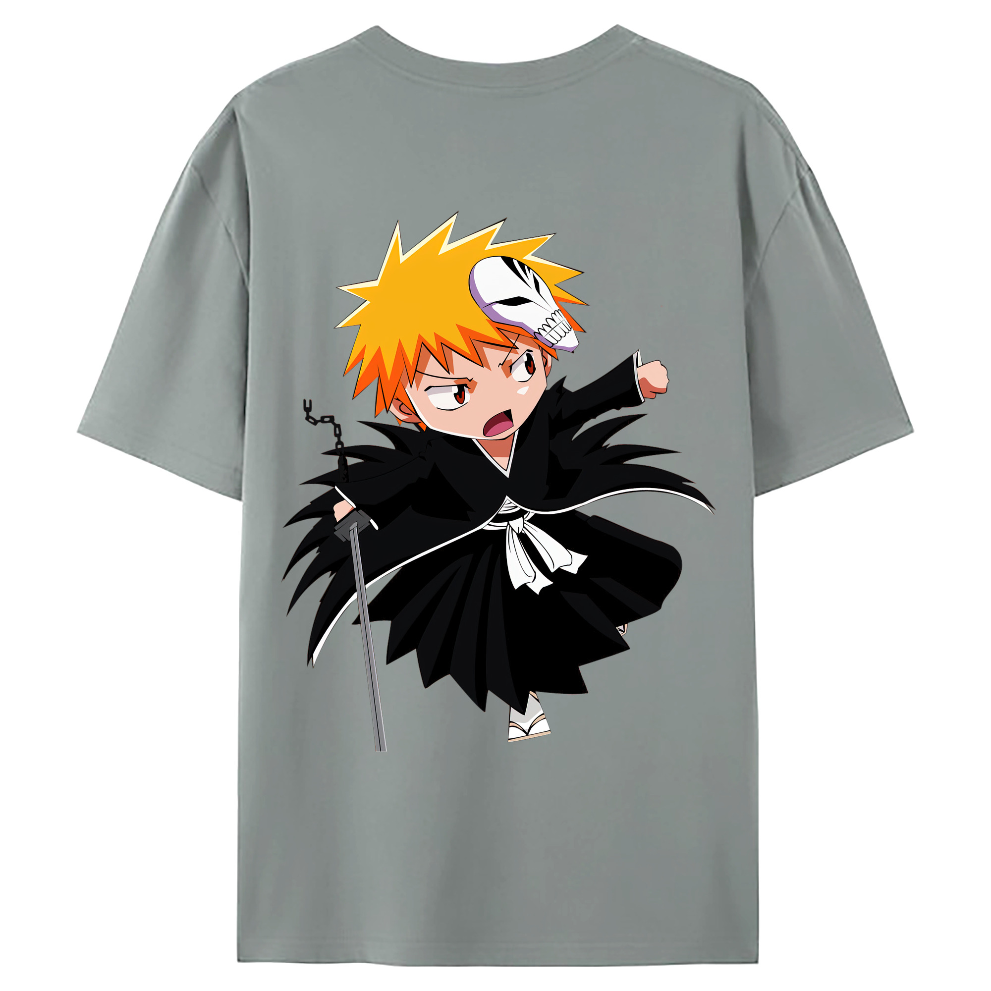 （画像用） ブリーチ 黒崎一護（くろさき いちご）BLEACH Kurosaki Ichigo 綿100％ メンズ半袖Tシャツ（バックプリント） 通気性